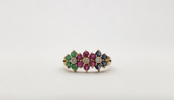 Estate 14K Solid Gold Genuine Emerald Ruby Sapphi… - image 7