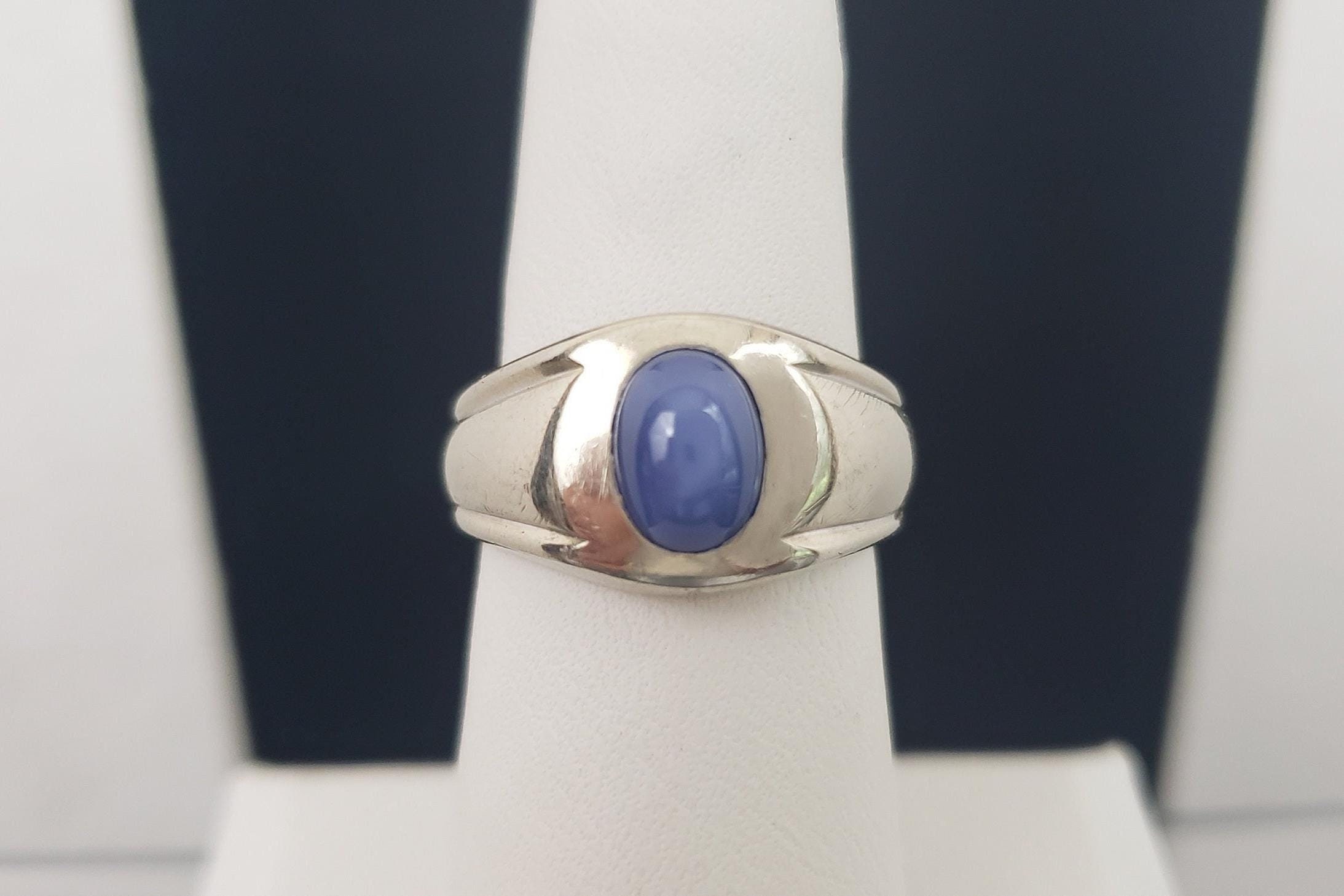 Vintage TCJI 14K Solid White Gold Genuine Oval Star Sapphire