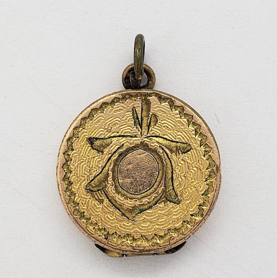 Antique Gold-Filled Small Round Photo Locket Pend… - image 2