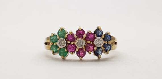 Estate 14K Solid Gold Genuine Emerald Ruby Sapphi… - image 8