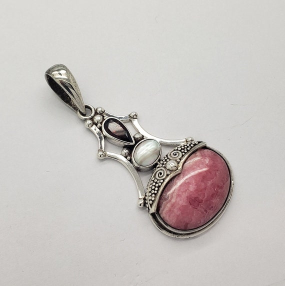 Vintage SAJEN Large Oval Pink Rhodochrosite & Gar… - image 5