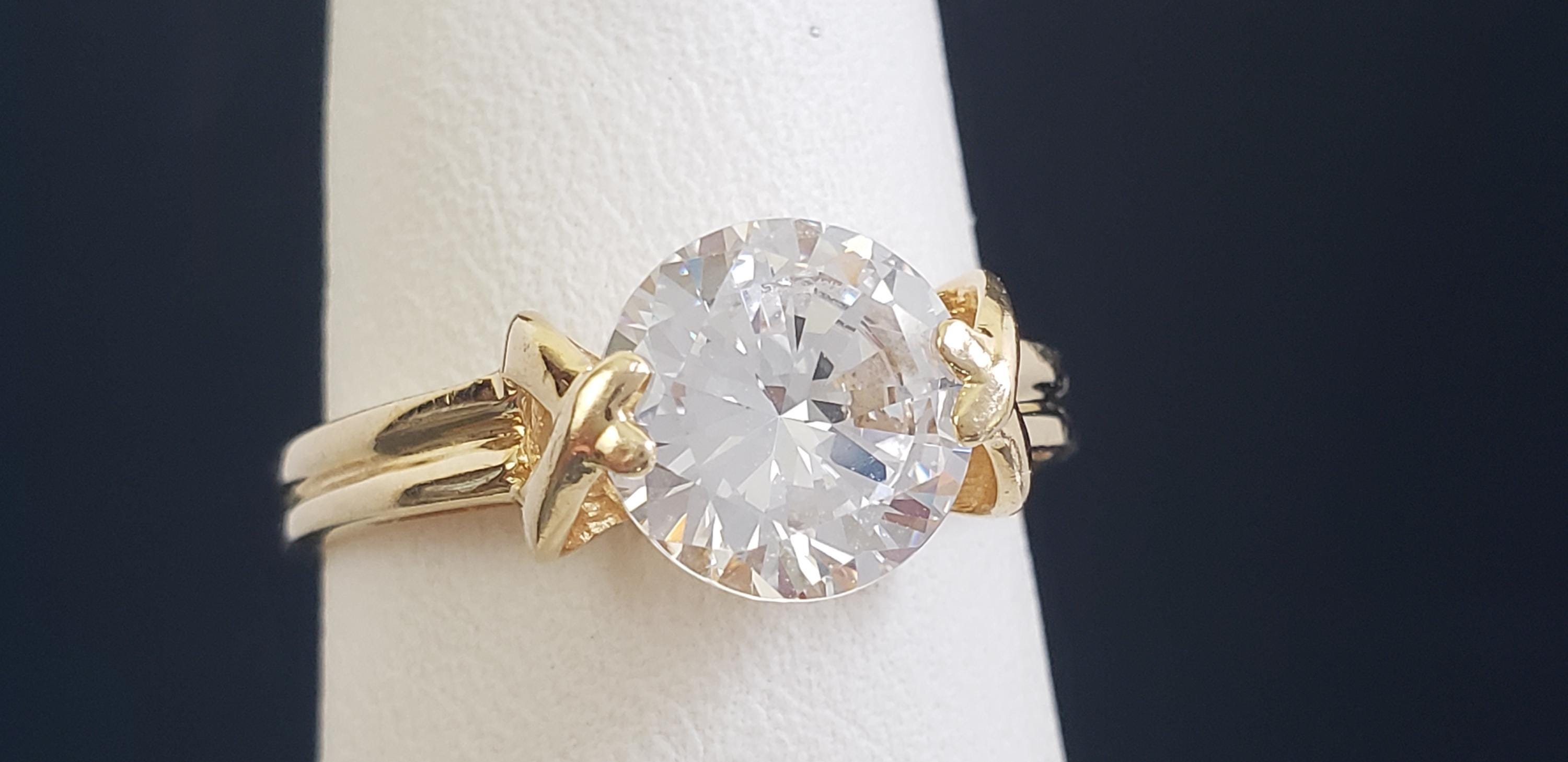 Vintage QVC Diamonique 4 Carat Cubic Zirconia Round Cut 14K Solid Gold ...