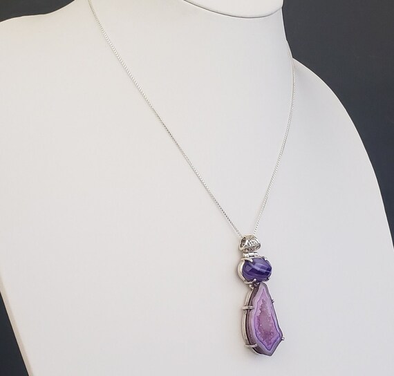 Vintage Purple Agate Crystal Solid Sterling Silve… - image 8