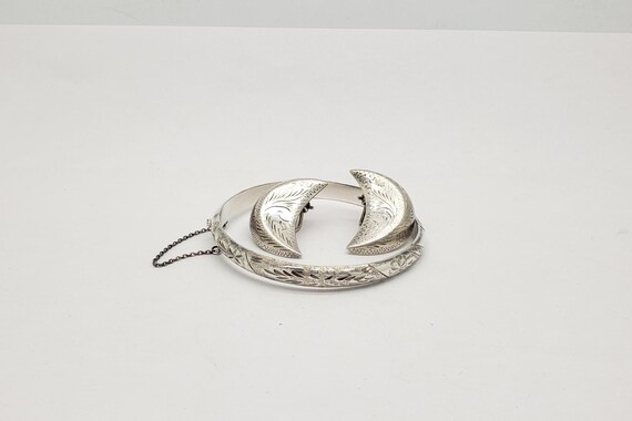 Vintage Solid Sterling Silver Chased Paisley Desi… - image 1