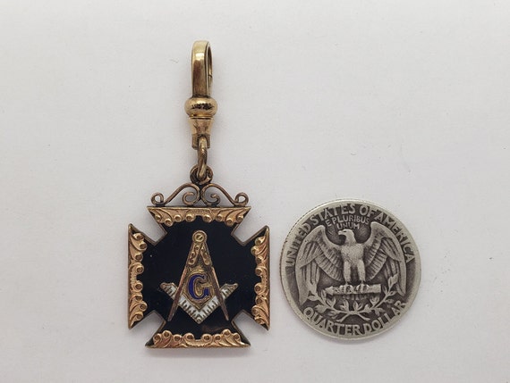 Antique Gold-Filled & Enamel Masonic Emblem Pocke… - image 7