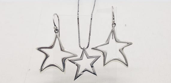 Vintage Solid Sterling Silver Celestial Star Earr… - image 3