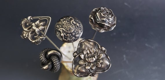 Antique Solid Sterling Silver Repousse Rose Lotus… - image 3