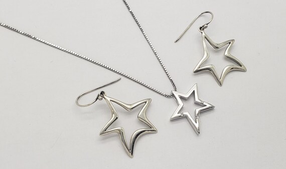 Vintage Solid Sterling Silver Celestial Star Earr… - image 5