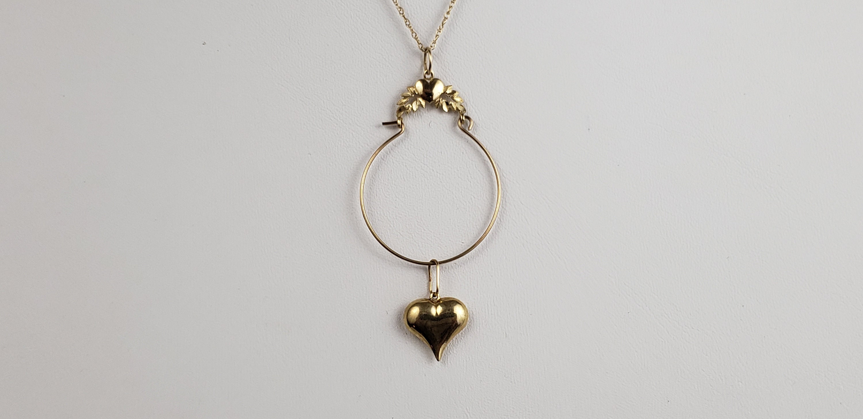 14K Solid Gold Hoop Charm Collector Pendant Crowned w/Heart Etsy