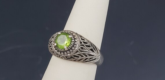 Round Green Peridot Solid Sterling Silver Ring si… - image 3