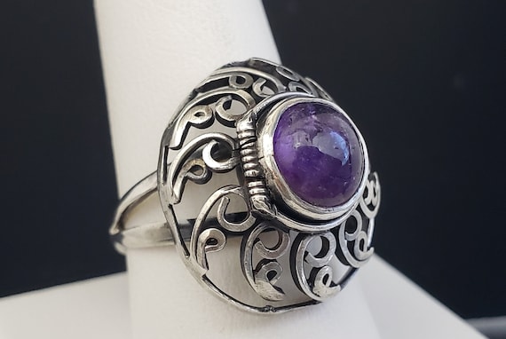 Purple Reconstituted Turquoise Ring with Amethyst and Marcasite Sterling Silver Purple Reconstituted Turquoise Ring with Amethyst and Marcasite Sterling Silver