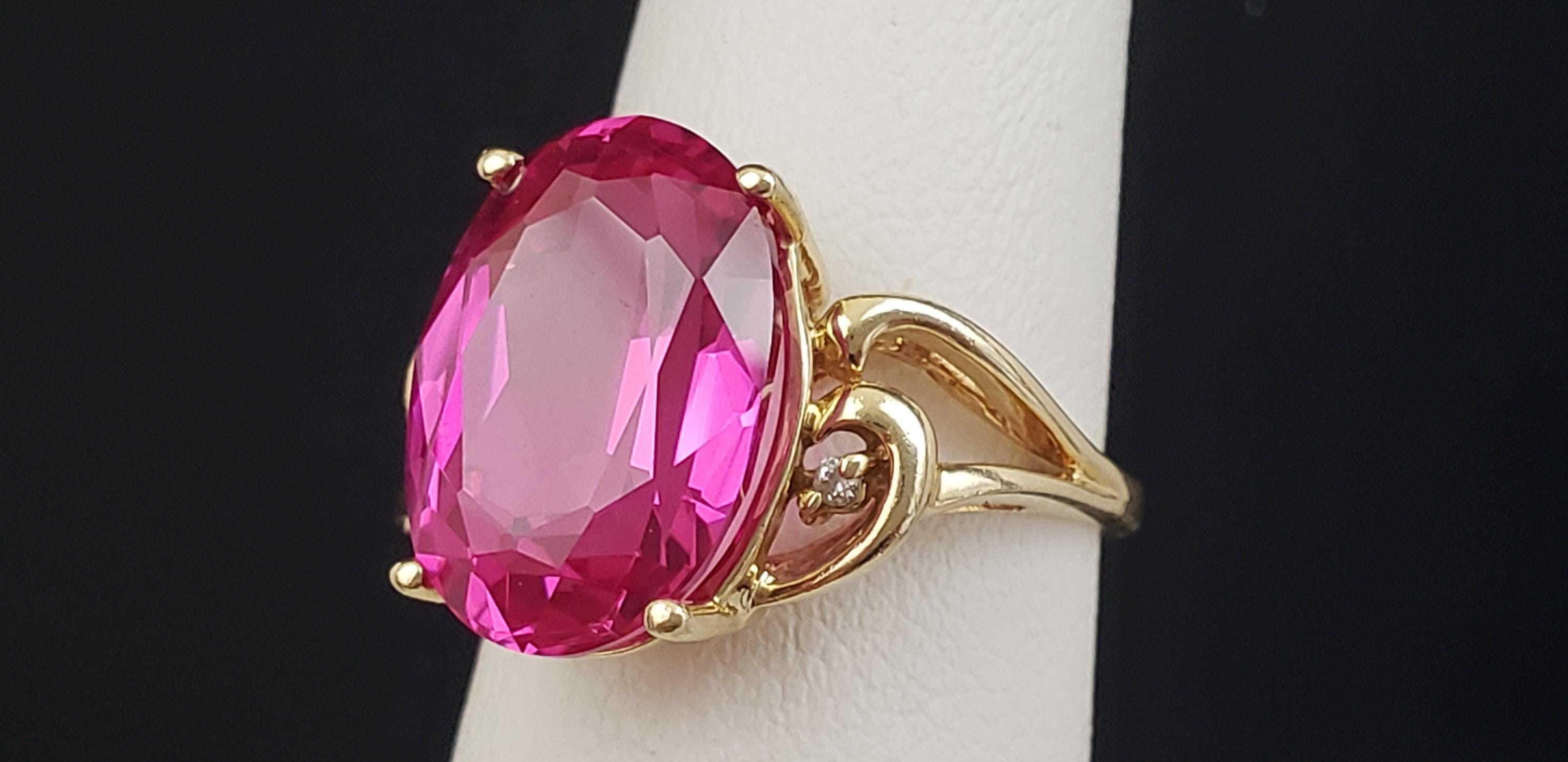 Vintage 14K Solid Gold QVC Diamonique Simulated Magenta Ruby Oval Cut ...