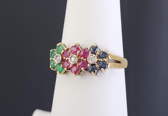 Estate 14K Solid Gold Genuine Emerald Ruby Sapphi… - image 5
