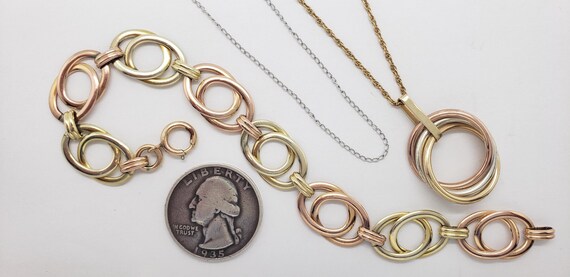 Vintage Solid Sterling Silver Tri-Gold-Filled Tri… - image 3