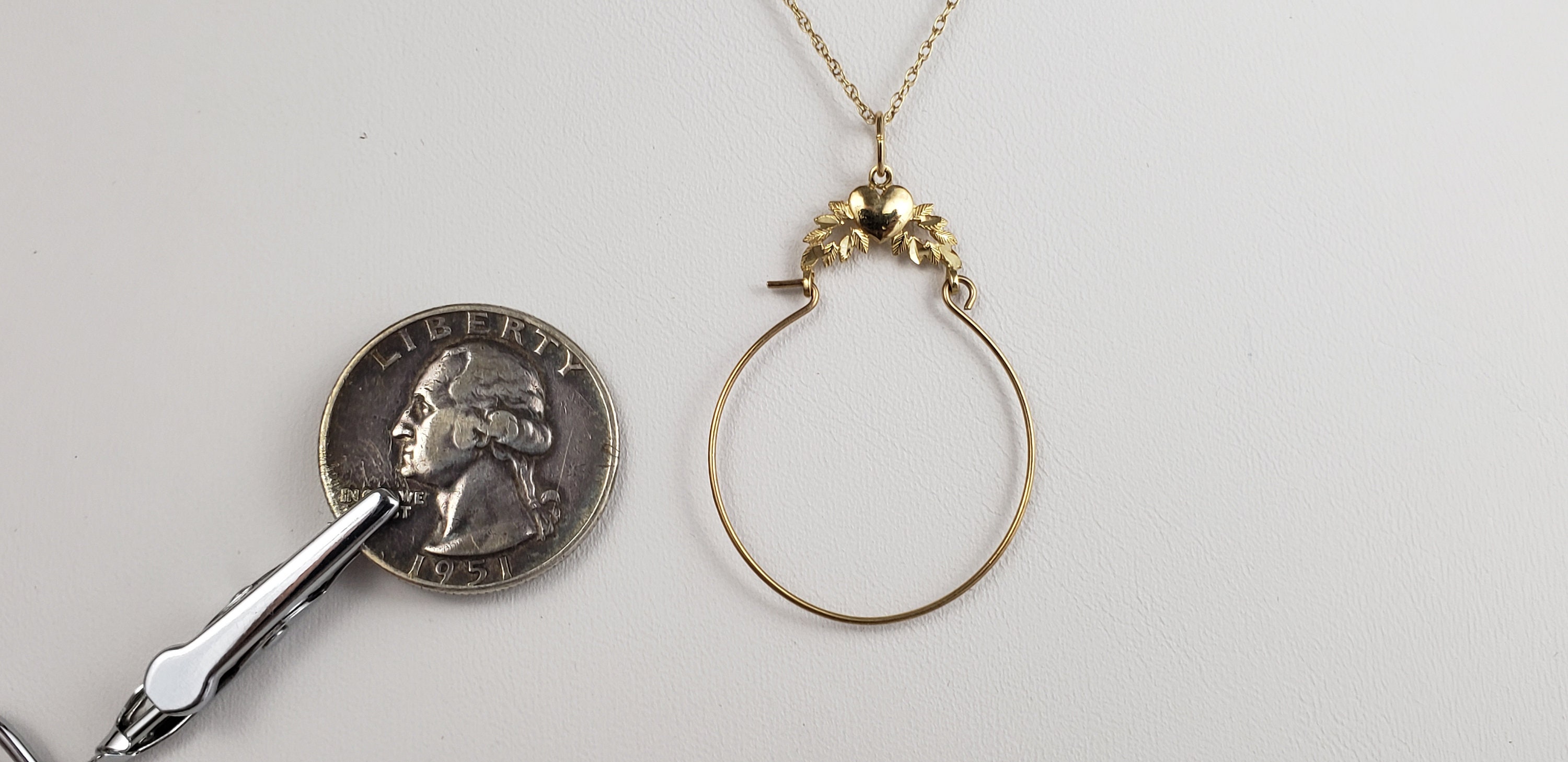 14K Solid Gold Hoop Charm Collector Pendant Crowned w/Heart Etsy