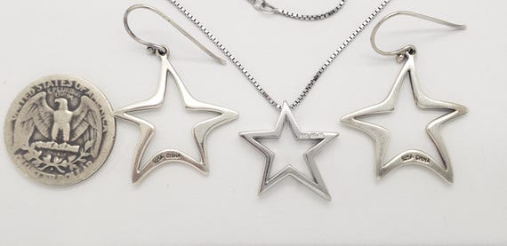 Vintage Solid Sterling Silver Celestial Star Earr… - image 9