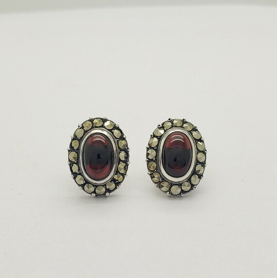 Vintage Art Deco Revival Oval Garnet Cabochon Sol… - image 1