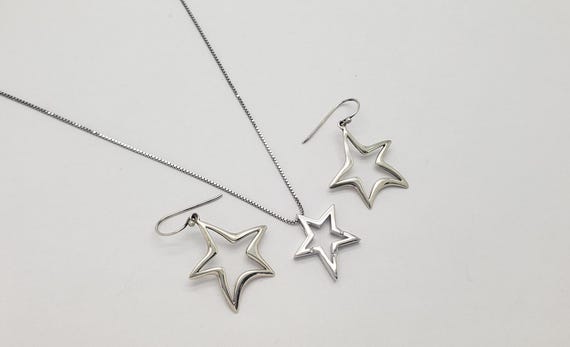 Vintage Solid Sterling Silver Celestial Star Earr… - image 4