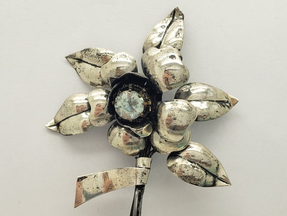Mid-Century Solid Sterling Silver Large Flower Wh… - image 2
