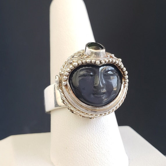 Vintage SAJEN Offerings Bali Style Carved Moon Face Solid Sterling