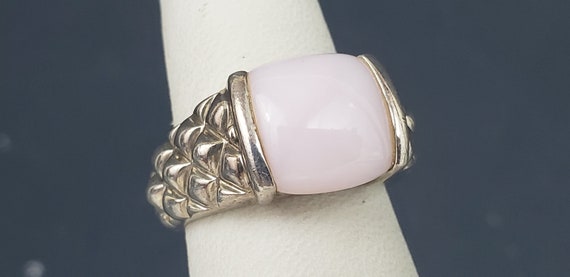 Estate Vintage Half Bezel Set Pink Stone Solid St… - image 3