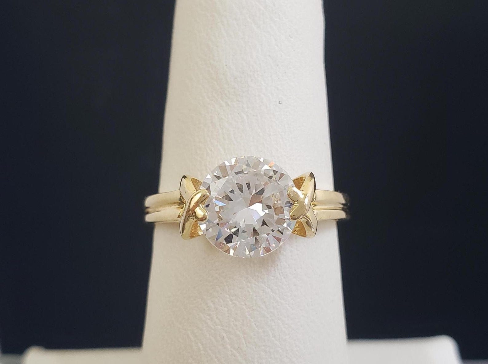 Vintage QVC Diamonique 4 Carat Cubic Zirconia Round Cut 14K Solid Gold ...