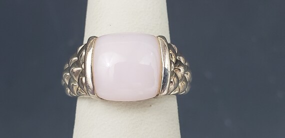 Estate Vintage Half Bezel Set Pink Stone Solid St… - image 4