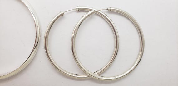 Vintage Solid Sterling Silver Large Round 2" Hoop… - image 5