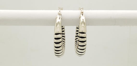 Vintage Solid Sterling Silver Ribbed Beveled Holl… - image 5