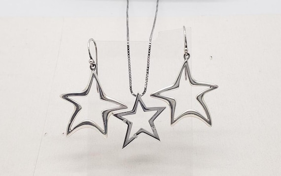 Vintage Solid Sterling Silver Celestial Star Earr… - image 1