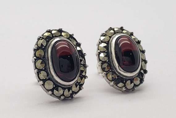 Vintage Art Deco Revival Oval Garnet Cabochon Sol… - image 2