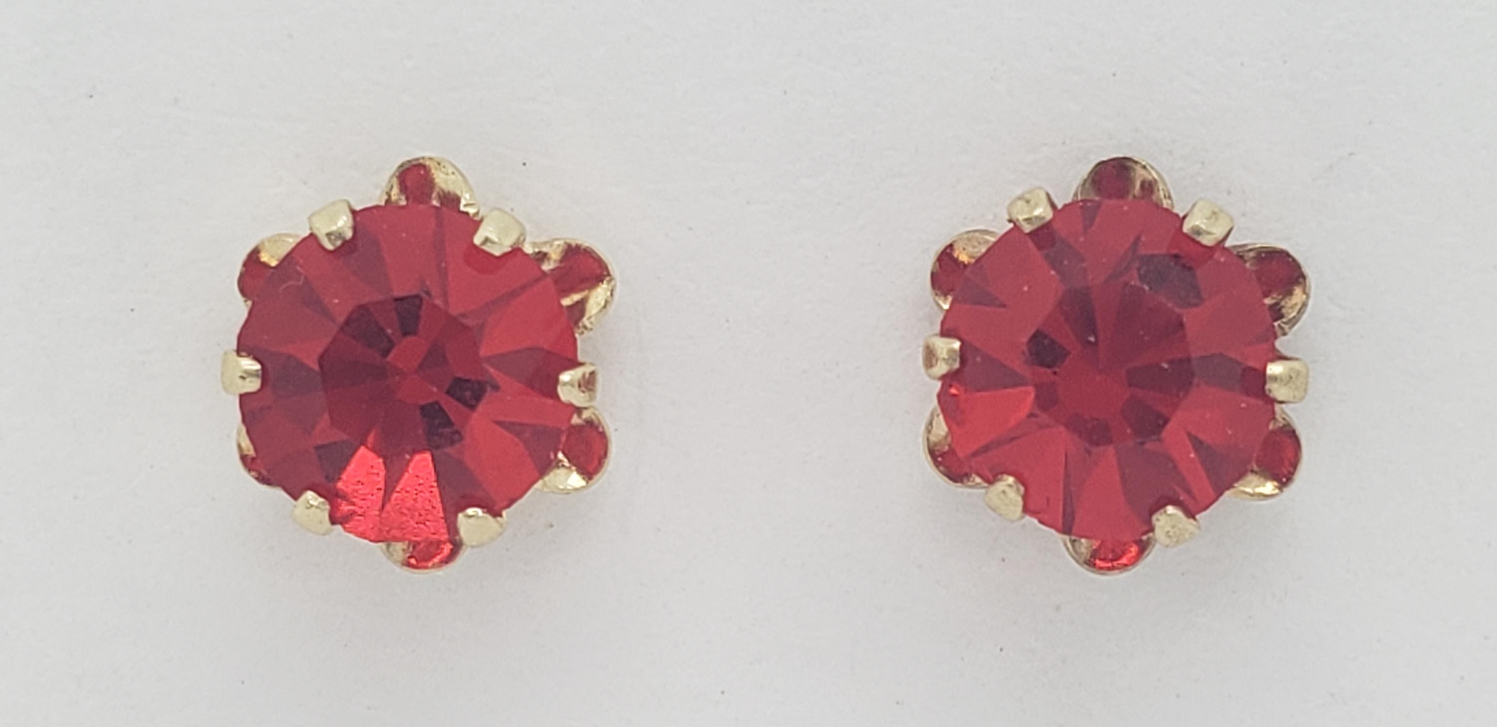 Vintage JCM 14K Solid Gold Ruby Red Glass Stud Earrings 5mm Around 0.5 ...