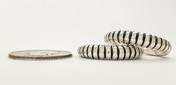 Vintage Solid Sterling Silver Ribbed Beveled Holl… - image 11