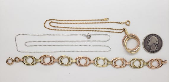 Vintage Solid Sterling Silver Tri-Gold-Filled Tri… - image 4