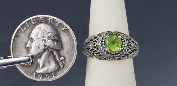 Round Green Peridot Solid Sterling Silver Ring si… - image 6