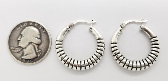 Vintage Solid Sterling Silver Ribbed Beveled Holl… - image 9