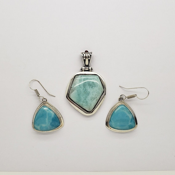 Vintage KL Solid Sterling Silver Blue Larimar Abs… - image 2