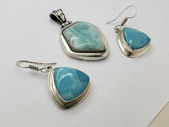 Vintage KL Solid Sterling Silver Blue Larimar Abs… - image 4