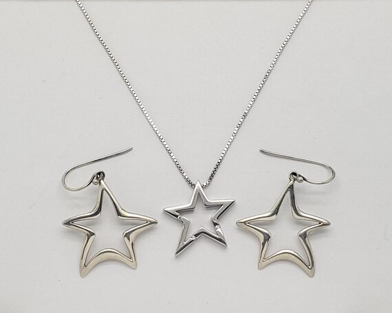 Vintage Solid Sterling Silver Celestial Star Earr… - image 2