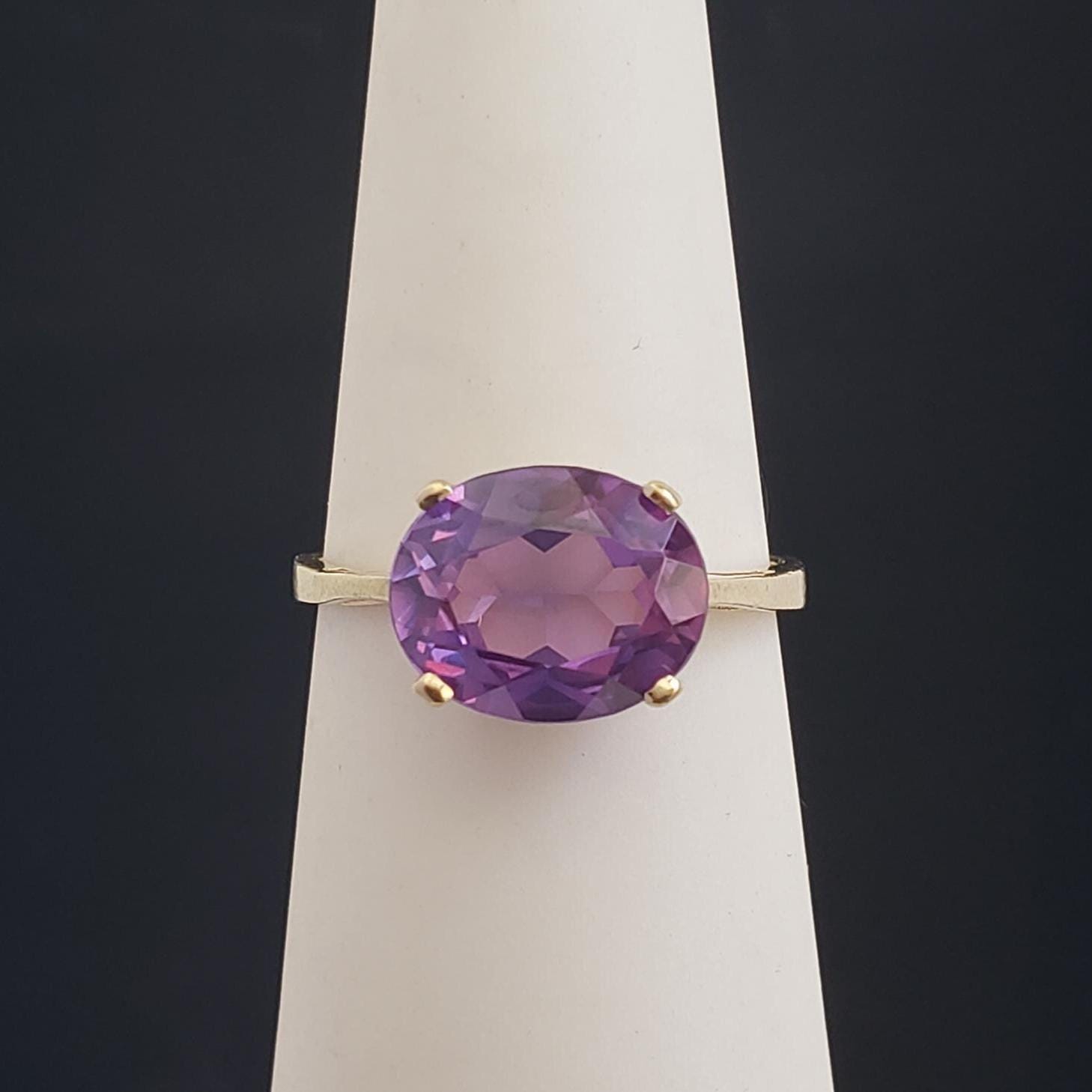 F37 パープルアゲートリング oval Mid-century Genuine Purple Sapphire Oval Cut 3.0 Carat Horizontal