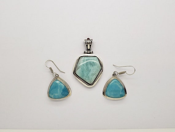Vintage KL Solid Sterling Silver Blue Larimar Abs… - image 1