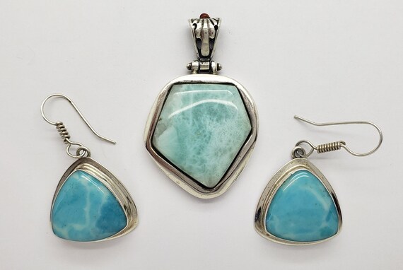 Vintage KL Solid Sterling Silver Blue Larimar Abs… - image 3