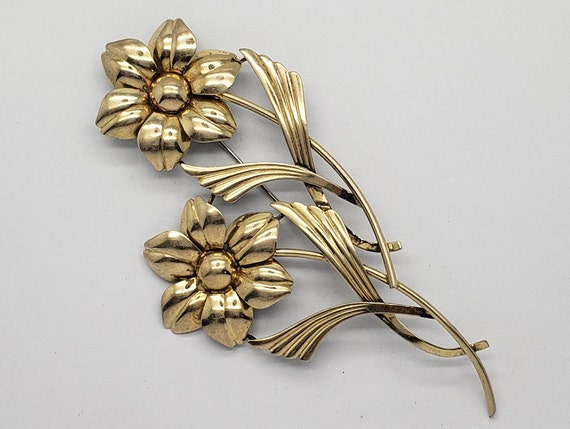 Broche Vintage Fleurs En émail Et Argent Massif Vermeil - Occasion En Bon état