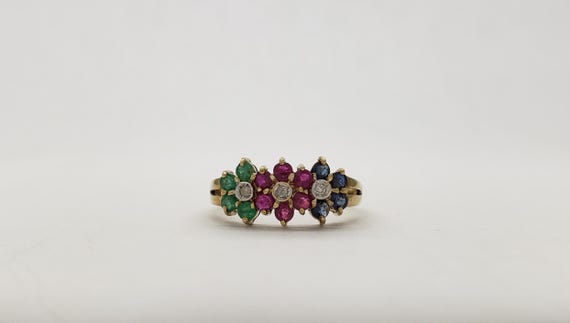 Estate 14K Solid Gold Genuine Emerald Ruby Sapphi… - image 6