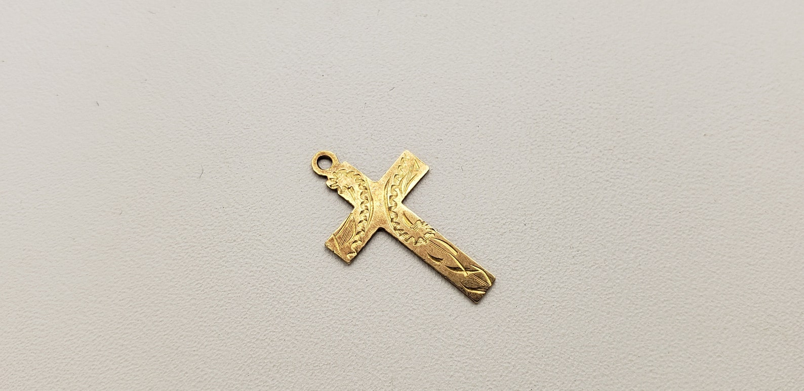 10K Solid Gold Fine Detail Etched Cross Charm Pendant Etsy