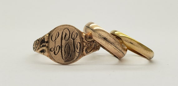 Antique Gold Filled Signet Ring size 6 1 4 Child s 1 60 14K Gold Sterling Ring Band size 1 2 Child s Gold Filled Ring Band 3 4 MH4346