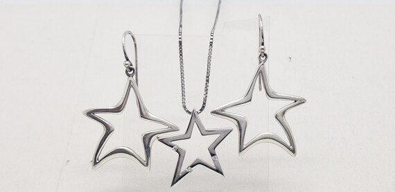 Vintage Solid Sterling Silver Celestial Star Earr… - image 6