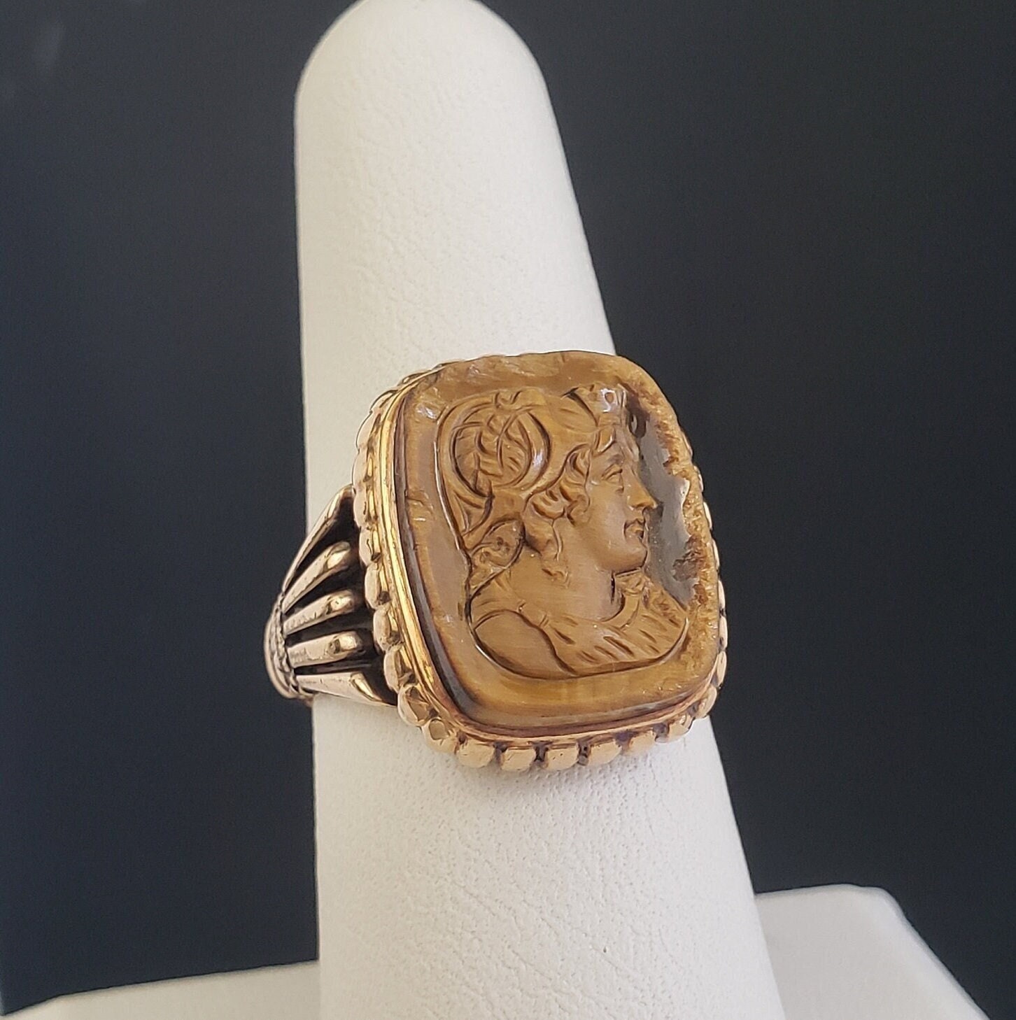 Estate Carved Tiger Eye Classical Intaglio Greek Roman Relief