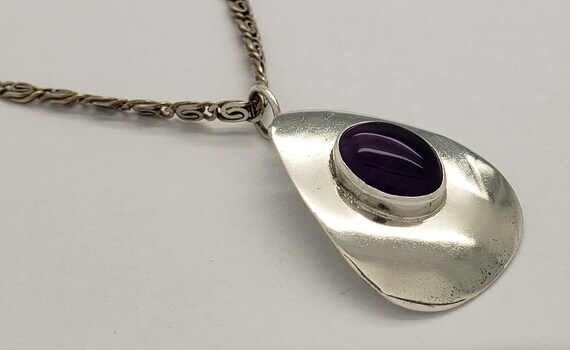 Vintage Amethyst Solid Sterling Silver Pendant 1-… - image 6