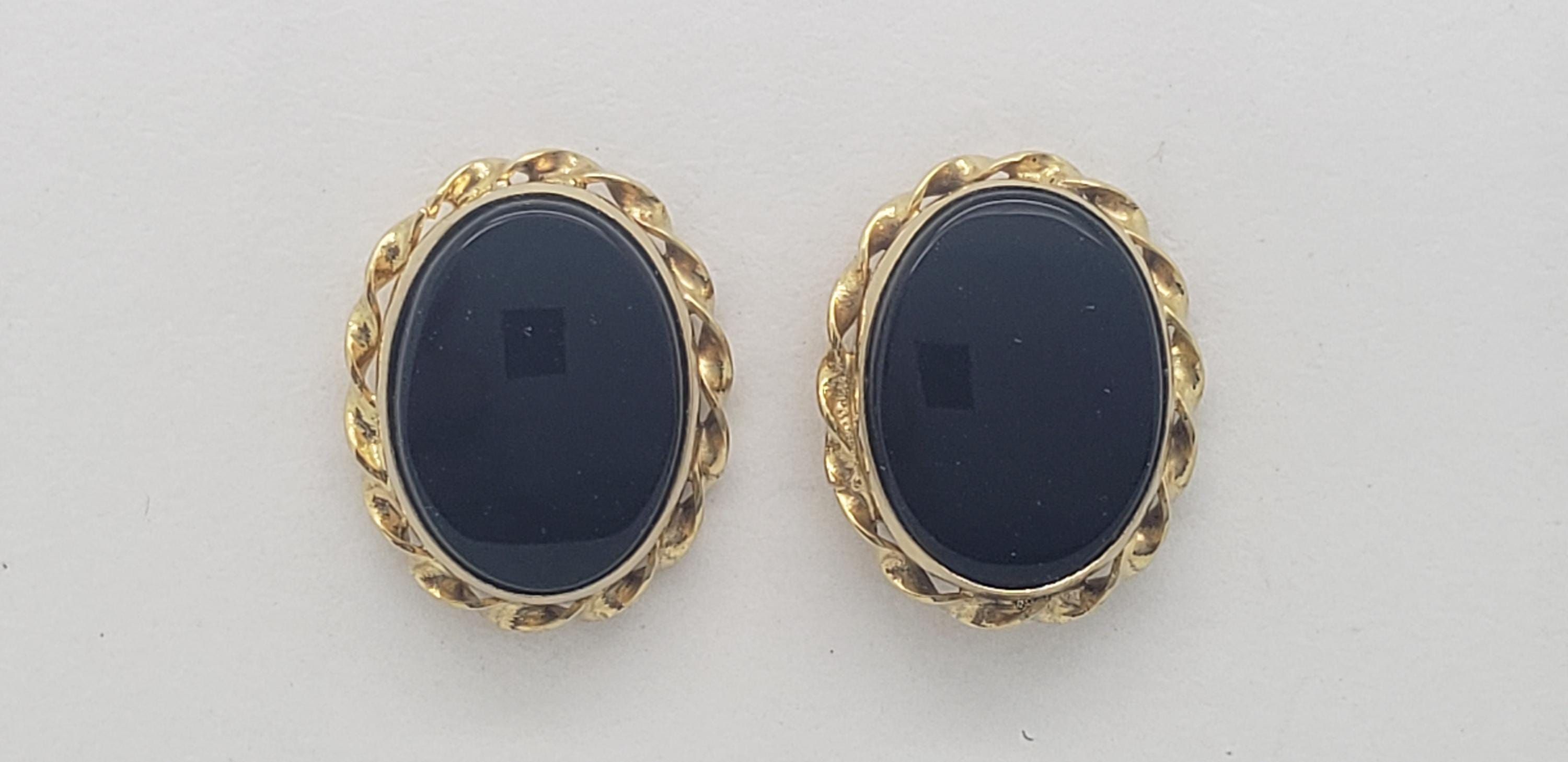 Estate 14K Solid Gold Genuine Black Onyx Oval Braided Bezel Estate 14K Solid Gold Genuine Black Onyx Oval Braided Bezel